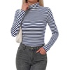 image:imageBTFBM Long Sleeve Shirts for Women Turtleneck Striped Shirt Lightweight Basic Thermal Underwear Tops 2026 Fall FashionNavy Blue White