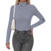 image:imageBTFBM Long Sleeve Shirts for Women Turtleneck Striped Shirt Lightweight Basic Thermal Underwear Tops 2026 Fall FashionNavy Blue White