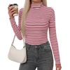 image:imageBTFBM Long Sleeve Shirts for Women Turtleneck Striped Shirt Lightweight Basic Thermal Underwear Tops 2026 Fall FashionWine Red White
