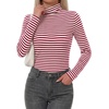 image:imageBTFBM Long Sleeve Shirts for Women Turtleneck Striped Shirt Lightweight Basic Thermal Underwear Tops 2026 Fall FashionWine Red White