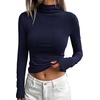 image:imageBTFBM Mock Tops for Women Fitted Long Sleeve Shirts Fall Fashion Clothing Thermal Layering Undershirts Going Out OutfitsNavy Blue