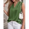 image:imageBTFBM Summer Tank Tops 2026 Satin Business Casual Outfits for Women Pleated Sleeveless Shirts Silk Spring Work BlousesArmy Green
