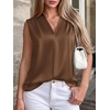 image:imageBTFBM Summer Tank Tops 2026 Satin Business Casual Outfits for Women Pleated Sleeveless Shirts Silk Spring Work BlousesBrown