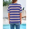 image:imageBTFBM Summer Tops for Women 2026 Crewneck Short Sleeve Striped T Shirts Casual Spring Clothes Color Block Basic Tee BlousesBlue Apricot