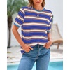 image:imageBTFBM Summer Tops for Women 2026 Crewneck Short Sleeve Striped T Shirts Casual Spring Clothes Color Block Basic Tee BlousesBlue Apricot