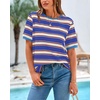 image:imageBTFBM Summer Tops for Women 2026 Crewneck Short Sleeve Striped T Shirts Casual Spring Clothes Color Block Basic Tee BlousesBlue Apricot