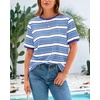 image:imageBTFBM Summer Tops for Women 2026 Crewneck Short Sleeve Striped T Shirts Casual Spring Clothes Color Block Basic Tee BlousesBlue White