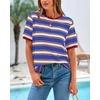 image:imageBTFBM Summer Tops for Women 2026 Crewneck Short Sleeve Striped T Shirts Casual Spring Clothes Color Block Basic Tee BlousesBlue Wine Red