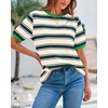 image:imageBTFBM Summer Tops for Women 2026 Crewneck Short Sleeve Striped T Shirts Casual Spring Clothes Color Block Basic Tee BlousesDark Green Apricot