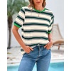 image:imageBTFBM Summer Tops for Women 2026 Crewneck Short Sleeve Striped T Shirts Casual Spring Clothes Color Block Basic Tee BlousesDark Green Apricot