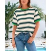image:imageBTFBM Summer Tops for Women 2026 Crewneck Short Sleeve Striped T Shirts Casual Spring Clothes Color Block Basic Tee BlousesDark Green Apricot