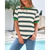 image:imageBTFBM Summer Tops for Women 2026 Crewneck Short Sleeve Striped T Shirts Casual Spring Clothes Color Block Basic Tee BlousesDark Green Apricot