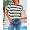 image:imageBTFBM Summer Tops for Women 2026 Crewneck Short Sleeve Striped T Shirts Casual Spring Clothes Color Block Basic Tee BlousesDark Green Pink