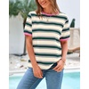 image:imageBTFBM Summer Tops for Women 2026 Crewneck Short Sleeve Striped T Shirts Casual Spring Clothes Color Block Basic Tee BlousesDark Green Pink