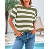 image:imageBTFBM Summer Tops for Women 2026 Crewneck Short Sleeve Striped T Shirts Casual Spring Clothes Color Block Basic Tee BlousesLight Green White