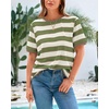 image:imageBTFBM Summer Tops for Women 2026 Crewneck Short Sleeve Striped T Shirts Casual Spring Clothes Color Block Basic Tee BlousesLight Green White