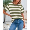 image:imageBTFBM Summer Tops for Women 2026 Crewneck Short Sleeve Striped T Shirts Casual Spring Clothes Color Block Basic Tee BlousesLight Green White