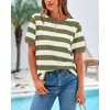 image:imageBTFBM Summer Tops for Women 2026 Crewneck Short Sleeve Striped T Shirts Casual Spring Clothes Color Block Basic Tee BlousesLight Green White