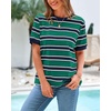 image:imageBTFBM Summer Tops for Women 2026 Crewneck Short Sleeve Striped T Shirts Casual Spring Clothes Color Block Basic Tee BlousesNavy Green