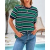 image:imageBTFBM Summer Tops for Women 2026 Crewneck Short Sleeve Striped T Shirts Casual Spring Clothes Color Block Basic Tee BlousesNavy Green