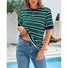 image:imageBTFBM Summer Tops for Women 2026 Crewneck Short Sleeve Striped T Shirts Casual Spring Clothes Color Block Basic Tee BlousesNavy Green
