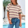 image:imageBTFBM Summer Tops for Women 2026 Crewneck Short Sleeve Striped T Shirts Casual Spring Clothes Color Block Basic Tee BlousesPink Apricot