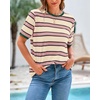 image:imageBTFBM Summer Tops for Women 2026 Crewneck Short Sleeve Striped T Shirts Casual Spring Clothes Color Block Basic Tee BlousesPink Apricot