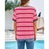 image:imageBTFBM Summer Tops for Women 2026 Crewneck Short Sleeve Striped T Shirts Casual Spring Clothes Color Block Basic Tee BlousesPink Rose Red