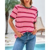 image:imageBTFBM Summer Tops for Women 2026 Crewneck Short Sleeve Striped T Shirts Casual Spring Clothes Color Block Basic Tee BlousesPink Rose Red