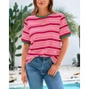 image:imageBTFBM Summer Tops for Women 2026 Crewneck Short Sleeve Striped T Shirts Casual Spring Clothes Color Block Basic Tee BlousesPink Rose Red