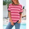 image:imageBTFBM Summer Tops for Women 2026 Crewneck Short Sleeve Striped T Shirts Casual Spring Clothes Color Block Basic Tee BlousesPink Rose Red