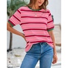 image:imageBTFBM Summer Tops for Women 2026 Crewneck Short Sleeve Striped T Shirts Casual Spring Clothes Color Block Basic Tee BlousesPink Rose Red