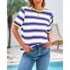 image:imageBTFBM Summer Tops for Women 2026 Crewneck Short Sleeve Striped T Shirts Casual Spring Clothes Color Block Basic Tee BlousesWhite Dark Blue