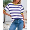 image:imageBTFBM Summer Tops for Women 2026 Crewneck Short Sleeve Striped T Shirts Casual Spring Clothes Color Block Basic Tee BlousesWhite Dark Blue