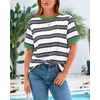 image:imageBTFBM Summer Tops for Women 2026 Crewneck Short Sleeve Striped T Shirts Casual Spring Clothes Color Block Basic Tee BlousesWhite Grey