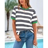 image:imageBTFBM Summer Tops for Women 2026 Crewneck Short Sleeve Striped T Shirts Casual Spring Clothes Color Block Basic Tee BlousesWhite Grey