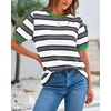 image:imageBTFBM Summer Tops for Women 2026 Crewneck Short Sleeve Striped T Shirts Casual Spring Clothes Color Block Basic Tee BlousesWhite Grey