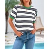 image:imageBTFBM Summer Tops for Women 2026 Crewneck Short Sleeve Striped T Shirts Casual Spring Clothes Color Block Basic Tee BlousesWhite Grey
