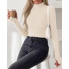 image:imageBTFBM Turtleneck Tops for Women Thumbhole Long Sleeve Shirts  Lightweight Fleece Lining Casual Basic Layering Top Slim Fit Stretch Winter Thermal Underwear 2026 Fall Fashion ClothingBeige