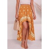 image:imageBTFBM Women 2026 Spring Summer Long Skirts Dress Boho Floral Elastic Waist Split Ruffle High Low Beach Maxi Skirt ClothesXbrown Orange