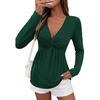 image:imageBTFBM Babydoll Tops for Women 2026 Fall Fashion Twist Front V Neck Flowy Long Sleeve Blouses Dressy Casual Peplum TopsDark Green