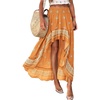 image:imageBTFBM Women 2026 Spring Summer Long Skirts Dress Boho Floral Elastic Waist Split Ruffle High Low Beach Maxi Skirt ClothesXbrown Orange