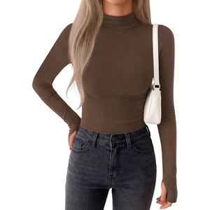 image:imageBTFBM Turtleneck Tops for Women Thumbhole Long Sleeve Shirts  Lightweight Fleece Lining Casual Basic Layering Top Slim Fit Stretch Winter Thermal Underwear 2026 Fall Fashion ClothingBrown