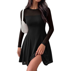 image:imageBTFBM Womens Mini Dress Sheer Mesh Long Sleeve Flowy A Line Casual Cocktail Party Going Out Dresses 2026 Fall FashionBlack