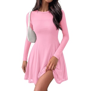 image:imageBTFBM Womens Mini Dress Sheer Mesh Long Sleeve Flowy A Line Casual Cocktail Party Going Out Dresses 2026 Fall FashionPink