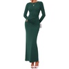 image:imageBTFBM Womens Long Sleeve Ruched Slit Maxi Wedding Guest Dress  Boat Neck Bodycon Semi Formal Dresses For Women Cocktail Party Homecoming Date Night Christmas Holiday Winter OutfitsGreen
