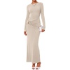 image:imageBTFBM Womens Long Sleeve Ruched Slit Maxi Wedding Guest Dress  Boat Neck Bodycon Semi Formal Dresses For Women Cocktail Party Homecoming Date Night Christmas Holiday Winter OutfitsBeige
