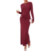 image:imageBTFBM Womens Long Sleeve Ruched Slit Maxi Wedding Guest Dress  Boat Neck Bodycon Semi Formal Dresses For Women Cocktail Party Homecoming Date Night Christmas Holiday Winter OutfitsBurgundy