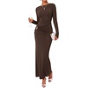 image:imageBTFBM Womens Long Sleeve Ruched Slit Maxi Wedding Guest Dress  Boat Neck Bodycon Semi Formal Dresses For Women Cocktail Party Homecoming Date Night Christmas Holiday Winter OutfitsBrown