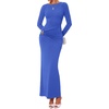 image:imageBTFBM Womens Long Sleeve Ruched Slit Maxi Wedding Guest Dress  Boat Neck Bodycon Semi Formal Dresses For Women Cocktail Party Homecoming Date Night Christmas Holiday Winter OutfitsBlue